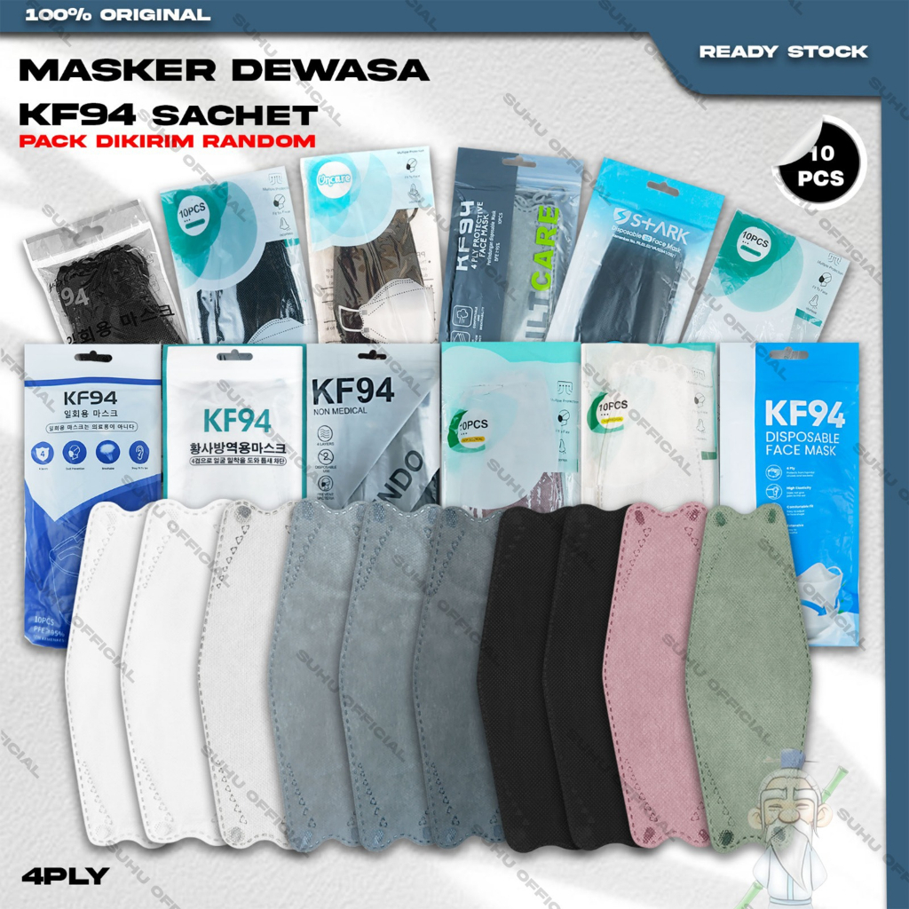 Masker KF94 SACHET 4Ply isi 10Pcs Warna Shrimp KF 94 4 Ply Earloop Surgical Mask Kemenkes