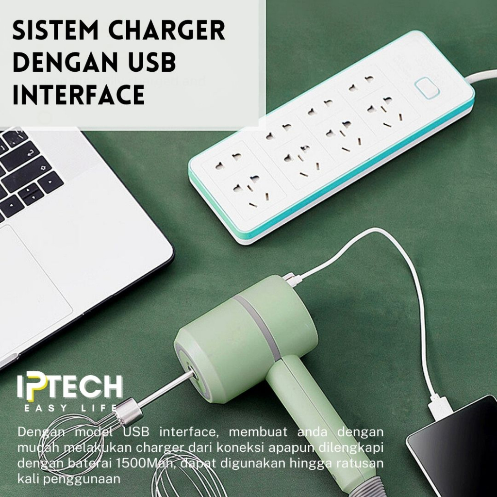 IPTECH WIRELESS HAND MIXER 3 Speed dan 2 Kepala Mixer Dengan USB Charger l Pengocok Telur l Pengocok Kue IPC03X