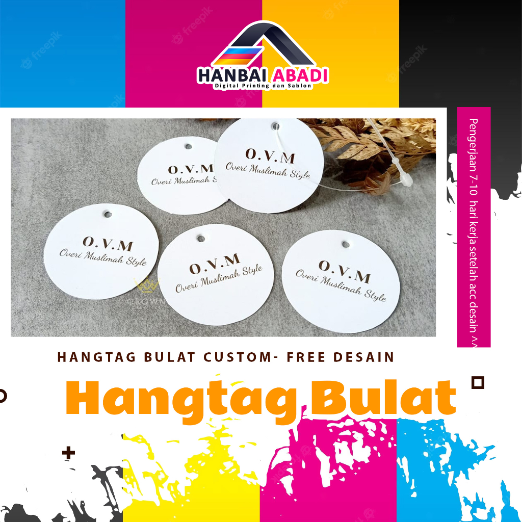 

[HANBAI ABADI] Hangtag Bulat Custom FREE String Pin Plastik/ Hangtag Baju Bulat Surabaya