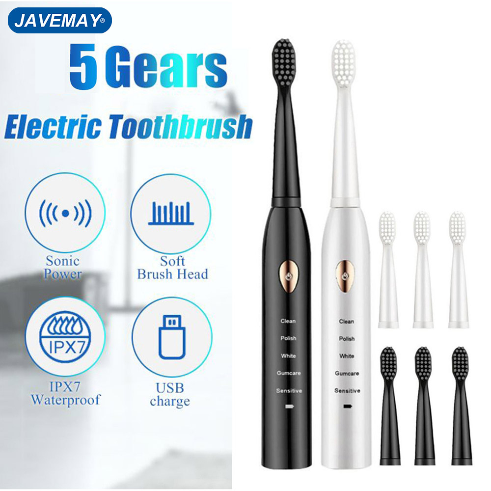 Sikat Gigi Elektrik Waterproof IPX7 Toothbrush Ultrasonic Cleaning Brush 5 Mode Rechargeable