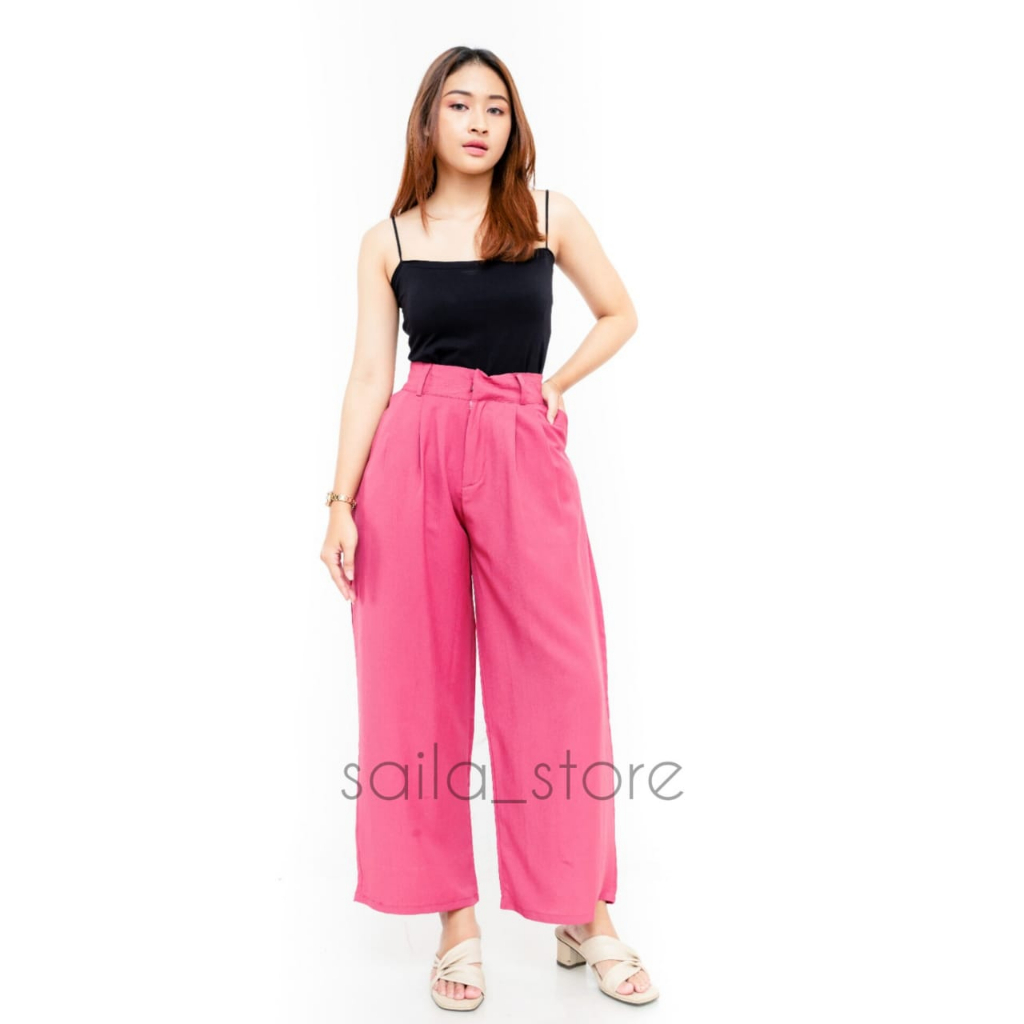 Celana Panjang Wanita Kulot Crinkle Highwaist Terbaru || Celana Kerja Kantor Wanita || Loose Pants Jumbo Kekinian