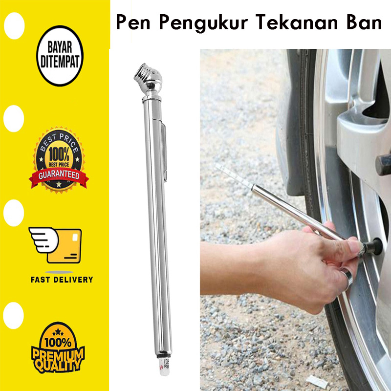 [BISA COD] Pen Alat Pengukur Tekanan Ban 10-75psi Bahan Stainless Steel Untuk Mobil Truk Rv Motor