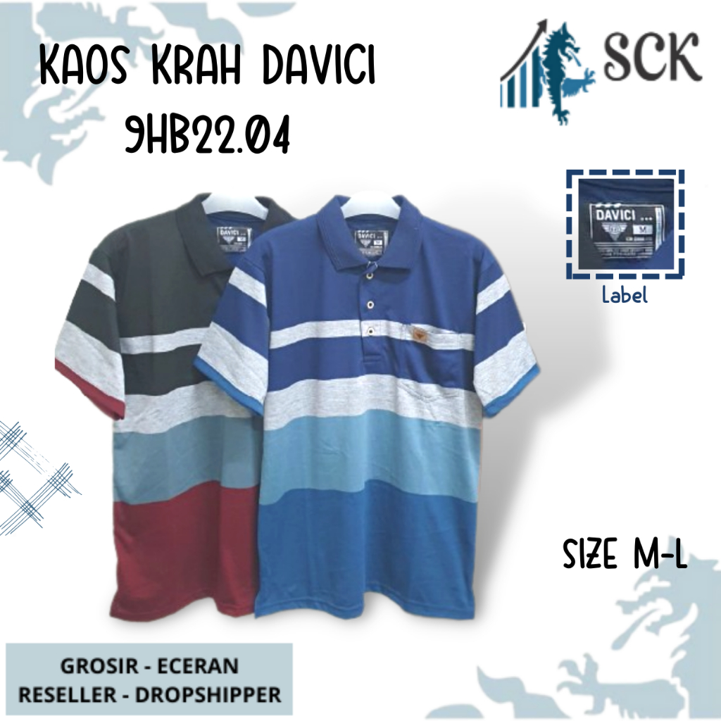 Kaos Kerah Pria DAVICI 2232 2218 2204 2238 Motif Salur Kombinasi Halus ukuran Standar / Baju Cowok Size M-L - sckmenwear GROSIR