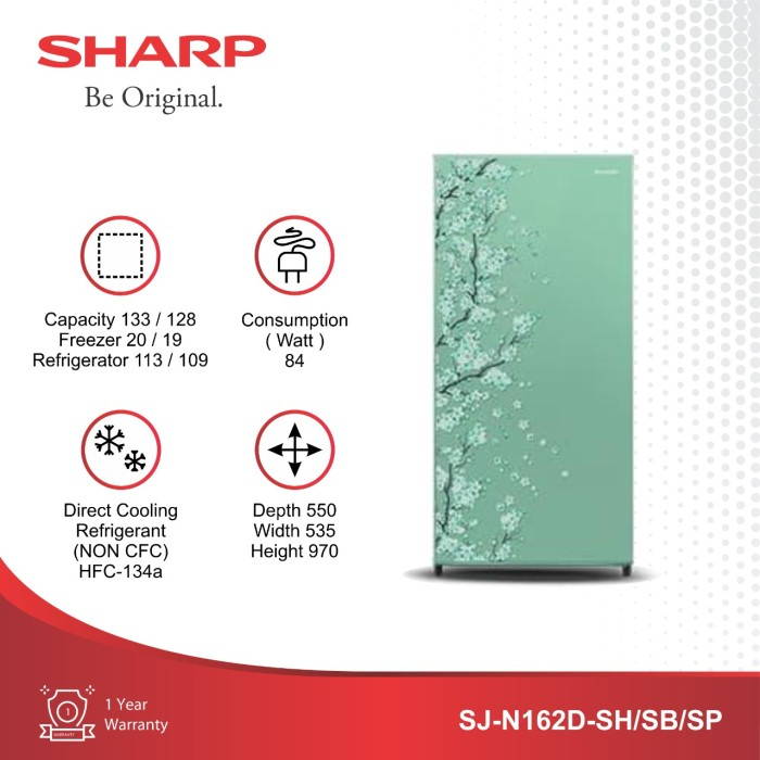 Sharp Kulkas 1 Pintu SJ-N162D-SP/SB/SH