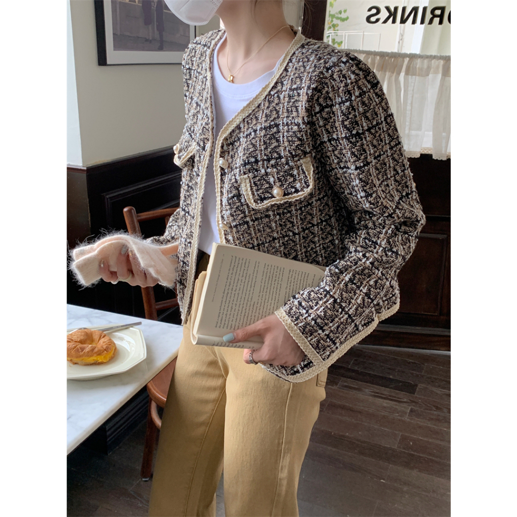 Korean Style Jaket Wanita Lengan Panjang V-neck Jacket  Outerwear Outer Crop Atasan Wanita