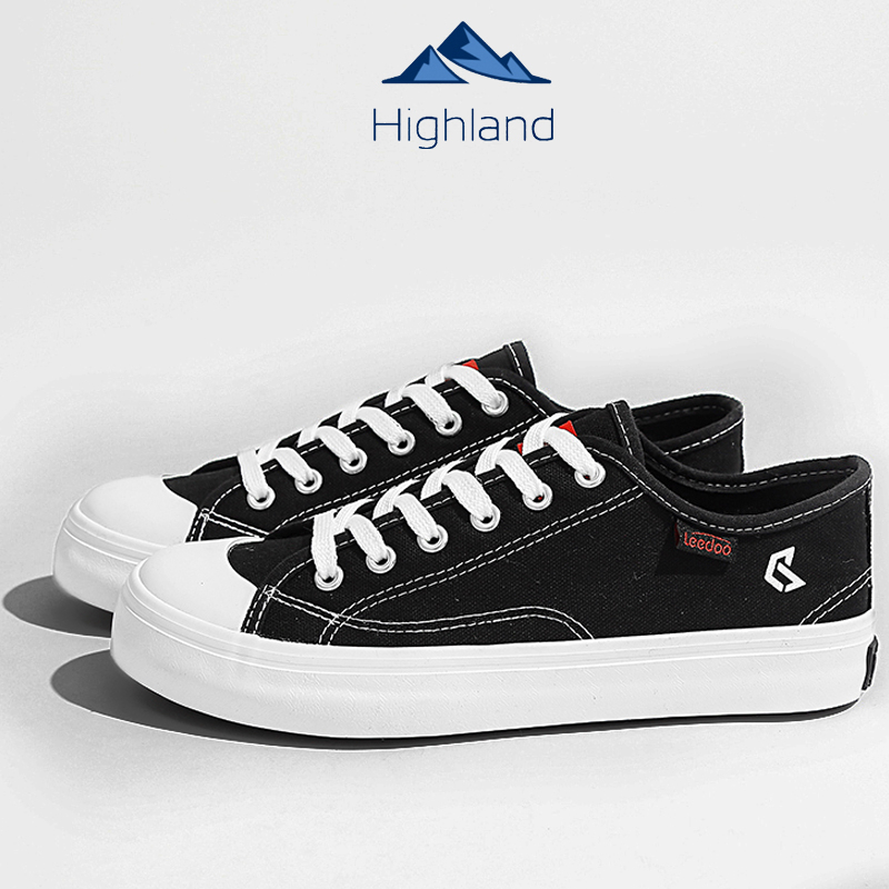 Highland Sepatu Pria Original 100% Sepatu Kanvas Pria Hitam Kerja Sepatu Casual Sekolah Cowok Kuliah Tali Jalan Fashion Trendy Men Black Sports Running Shoes MC308