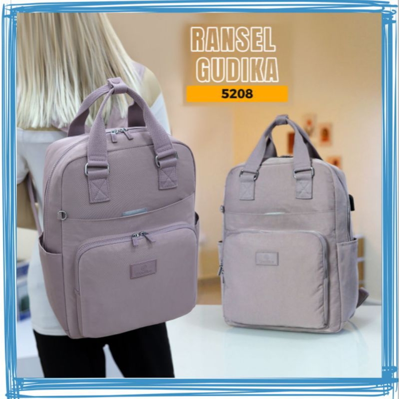 Gudika Bag 5208 USB - Tas Ransel Backpack Laptop Sekolah Anti Air Kekinian Terlaris - Tas Wanita Import Terbaru