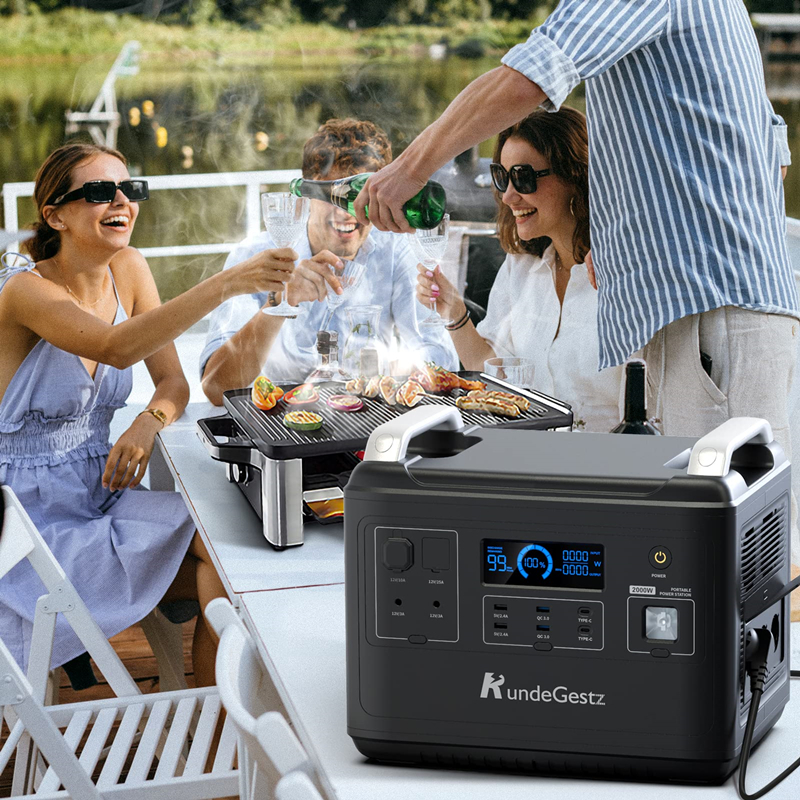 RundeGestz 2000W 1997Wh/625000mAh Power Station Portable Solar Generator Silent Genset with 13 Output for Home Outdoor Camping RV Emergency Power Supply