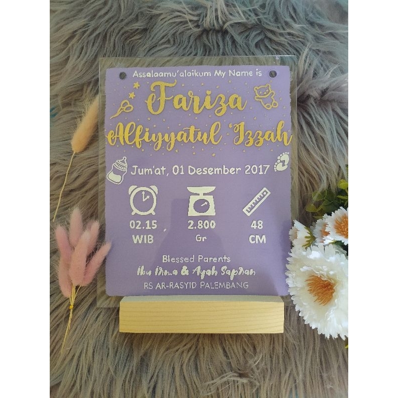 papan nama bayi baru lahir uk. 20x25 cm  newborn kado bayi baru lahir persegi panjang