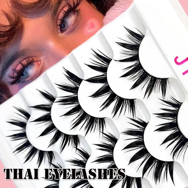 5 Pairs Wet Eyelashes 3D Faux Mink Eyelashes Thai Eyelashes Handmade Craft Long Fluffy Lashes Eye Makeup Tools Cruelty-free