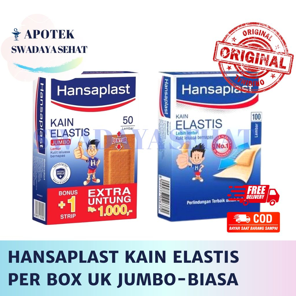 HANSAPLAST PLESTER PER BOX Ukuran Jumbo Biasa Kain Elastis Isi 100 50 Lembar P3K Perban Luka