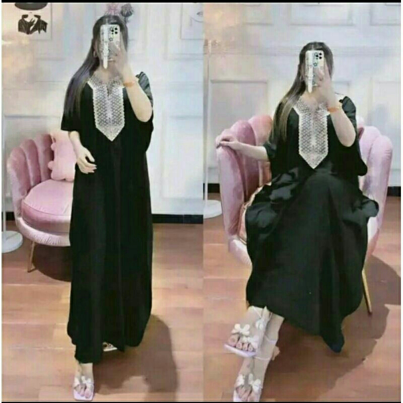 Kaftan Arabian Renda Polos Bahan Crinkle Airflow