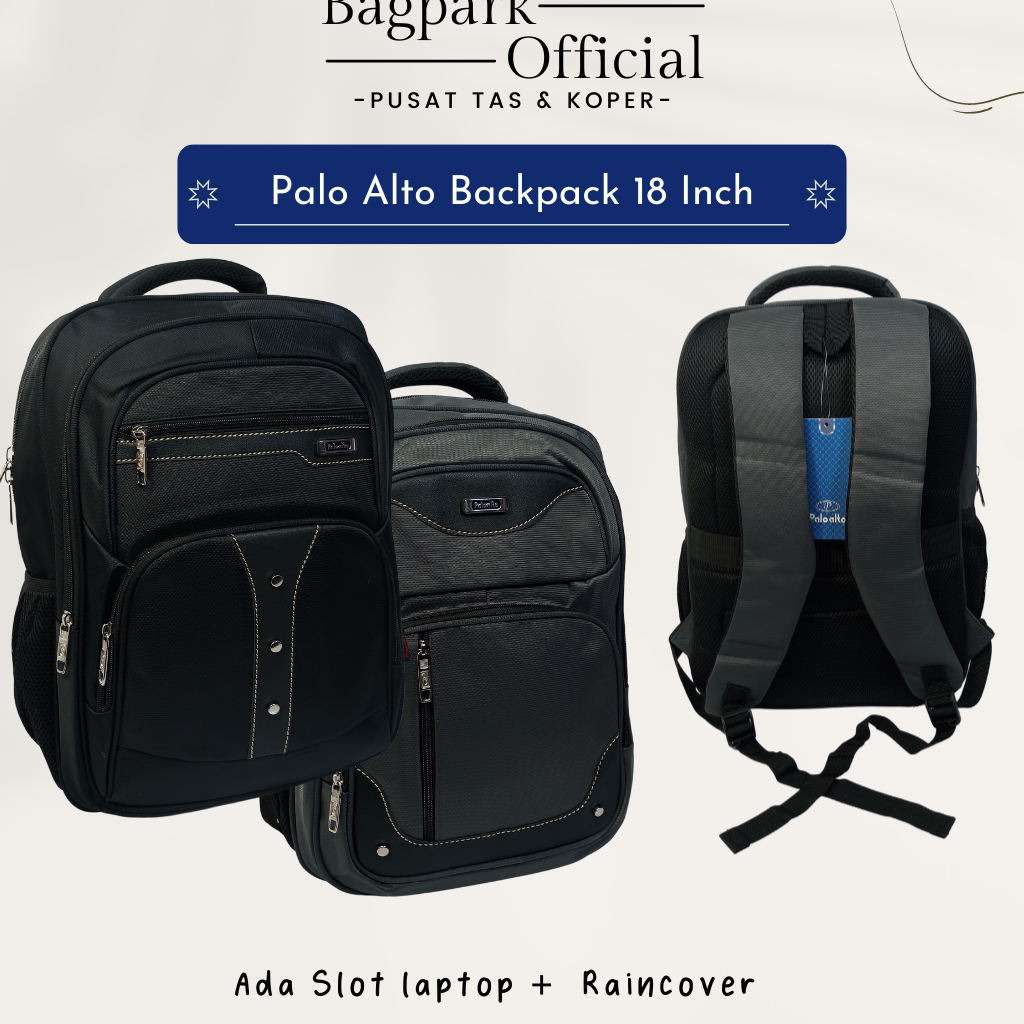 Tas Ransel Pria Palo Alto 18 Inch Tas Sekolah Motif Polos Simple Tas Kerja Tas Laptop Polo Tas Kuliah Rain Cover Terbaru