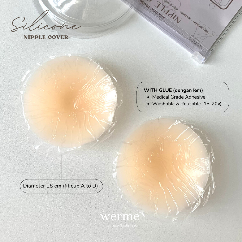 WERME SILICONE NIPPLE COVER DENGAN LEM (Penutup puting payudara, silicone bra, bra tempel, perekat tubuh, pelengkap bra tape)