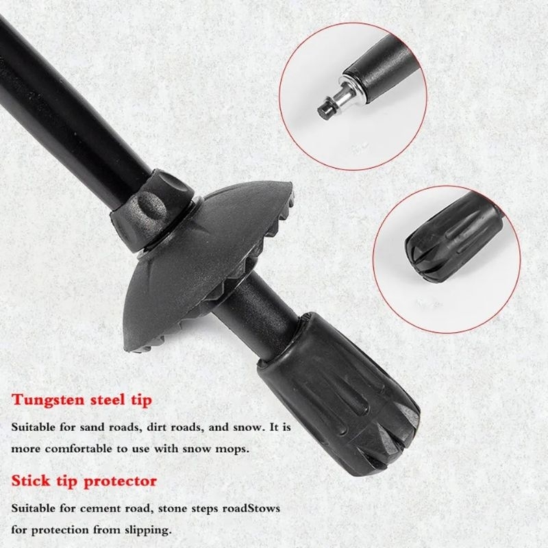 Trekking Pole Tongkat Hiking Tongkat Gunung Lipat Ultralight Portable Safety Lock