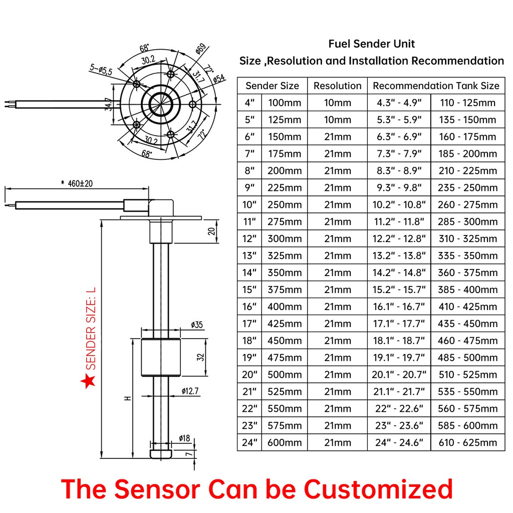 Marine Boat Truck Water Level Sensor/100mm 0-190ohm Sensor Pengukur Kadar Minyak