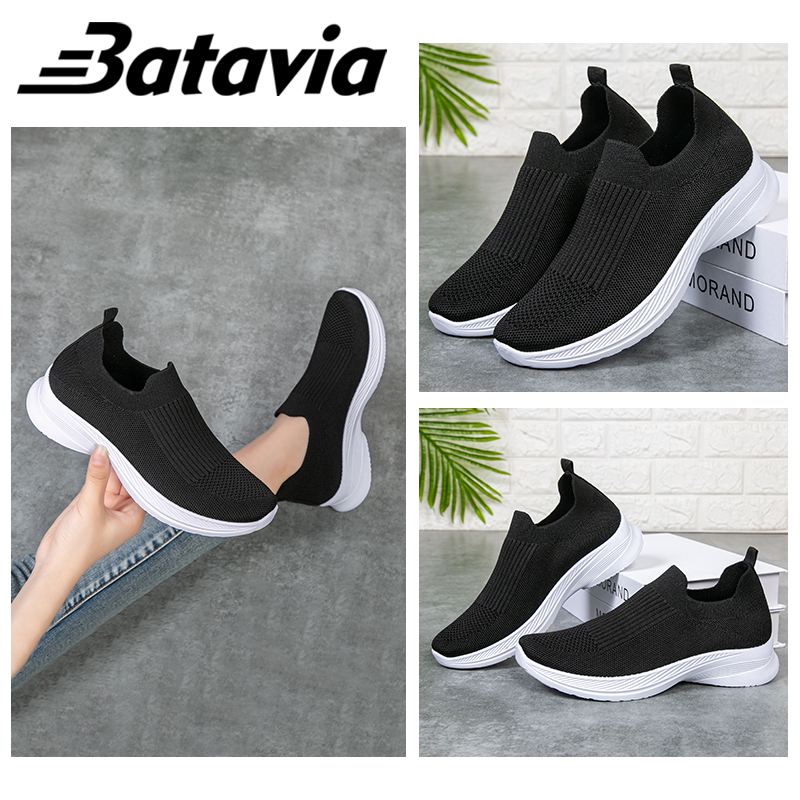 Batavia sepatu sekolah sneakers wanita Sepatu olahraga impor premium perempuan terbaru rajut adem antislip antiaus sepatu lari anak perempuan Batavia Shoes Fashion  Sport Original Pink Hitam Abu  rajut  korea Onlinemall N11