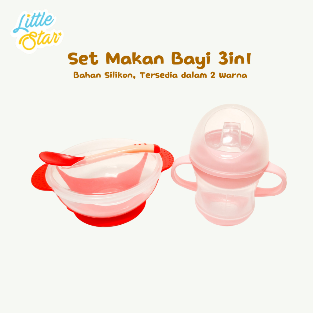 LS 3in1 Baby Feeding Set Alat Mpasi Bayi Mangkok Sendok Training Cup Peralatan Makan Newborn Baru Lahir