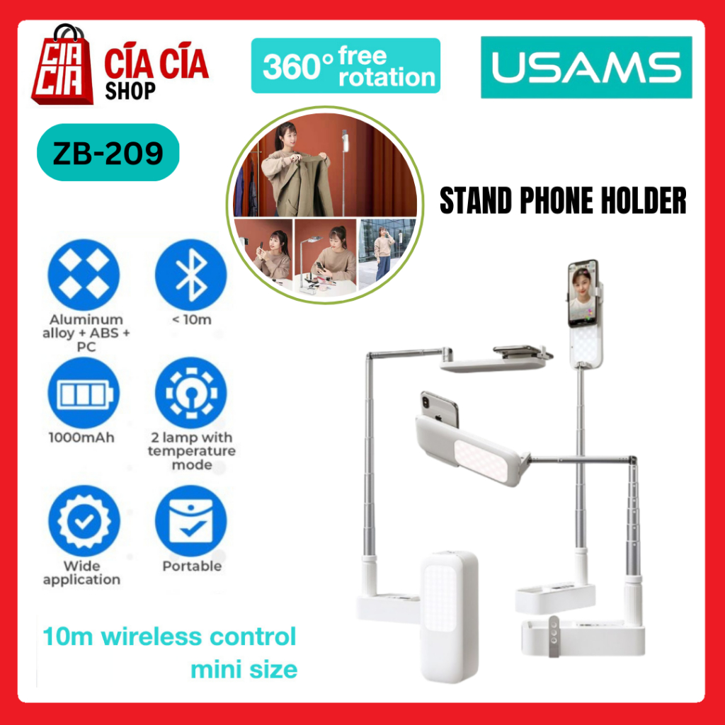 USAMS ZB209 Stand Phone Holder Lipat Tripod HP Ring Light Live Show