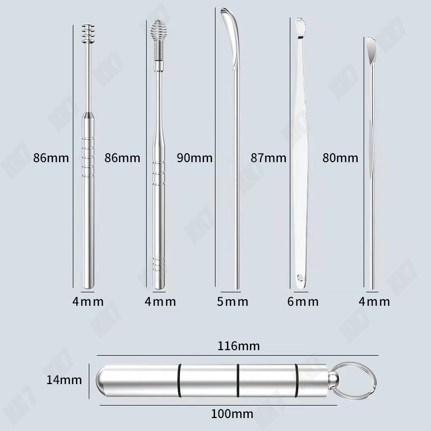 Pembersih Kuping Korek Kuping Stainless 6 in 1 / Alat Pembersih Telinga Spiral Set 6 Pcs Stainless Steel