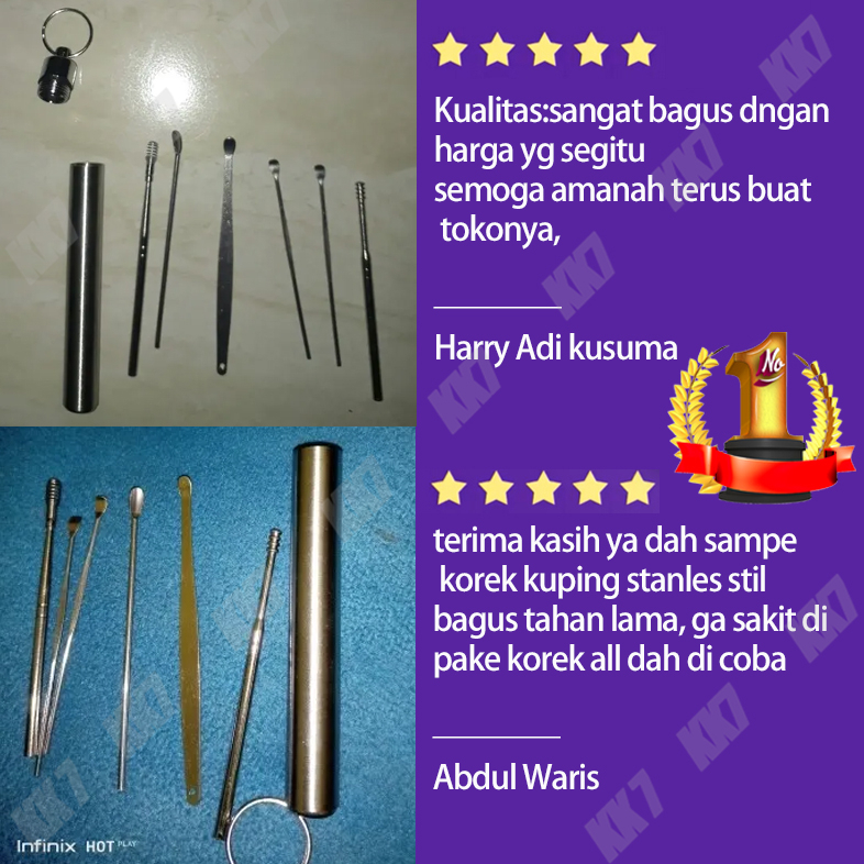 Pembersih Kuping Korek Kuping Stainless 6 in 1 / Alat Pembersih Telinga Spiral Set 6 Pcs Stainless Steel