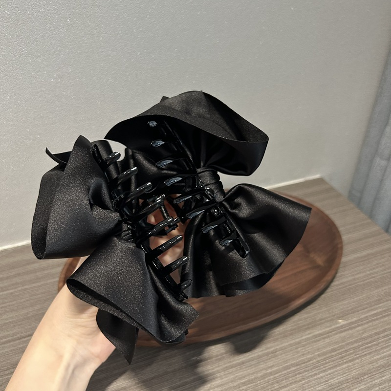 JEDAI PITA SATIN HITAM BOWKNOT BESAR IRREGULAR JEPIT RAMBUT JEPITAN KOREA BLACK BIG SILK BOW HAIR CLAW