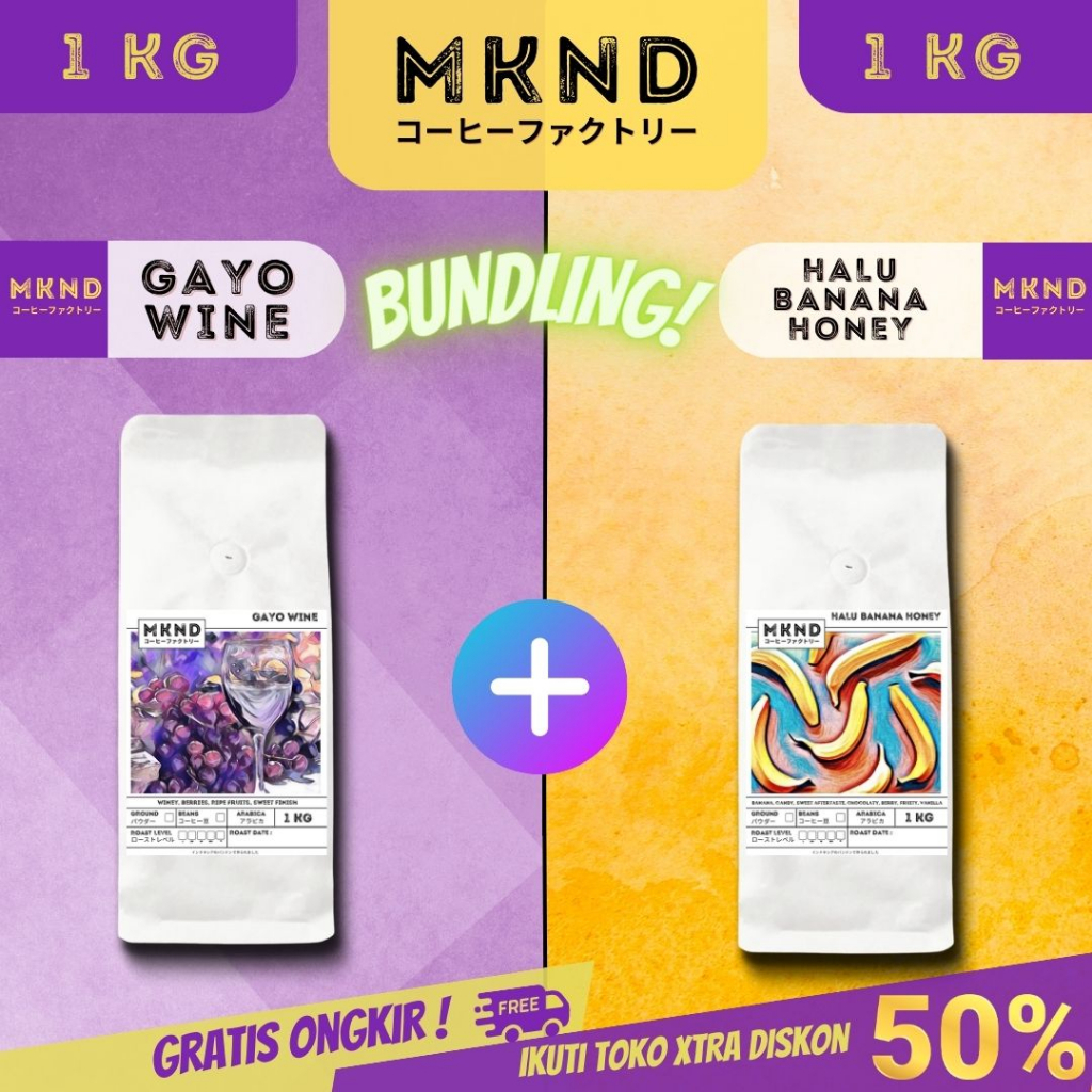 

BUNDLING HEMAT 1 KG GAYO WINE + 1 KG HALU BANANA HONEY | KOPI ARABIKA | SINGLE ORIGIN SPECIALTY COFFEE | MKND®