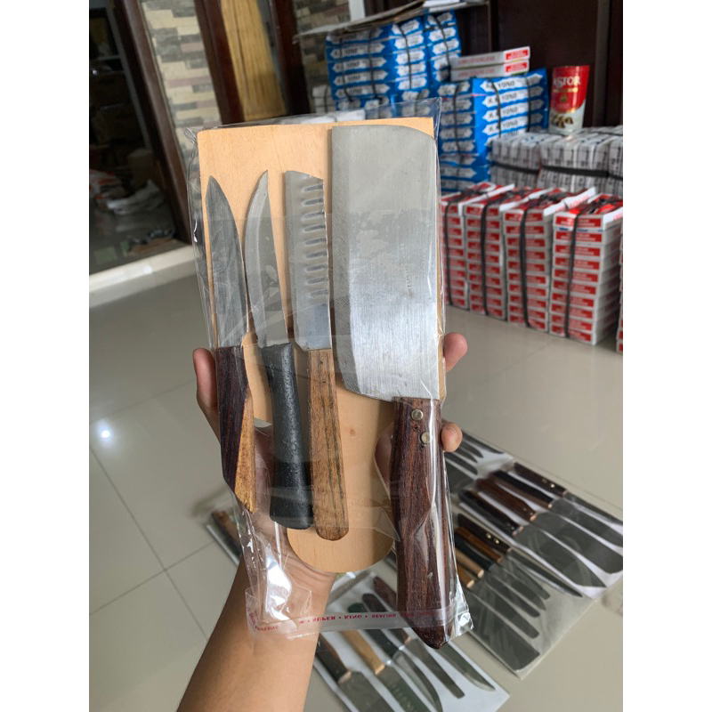 Paket Hemat Pisau Dapur Isi 4 Talenan Dan Talenan - Pisau Daging Buah dan Sayur - Grosir Pisau