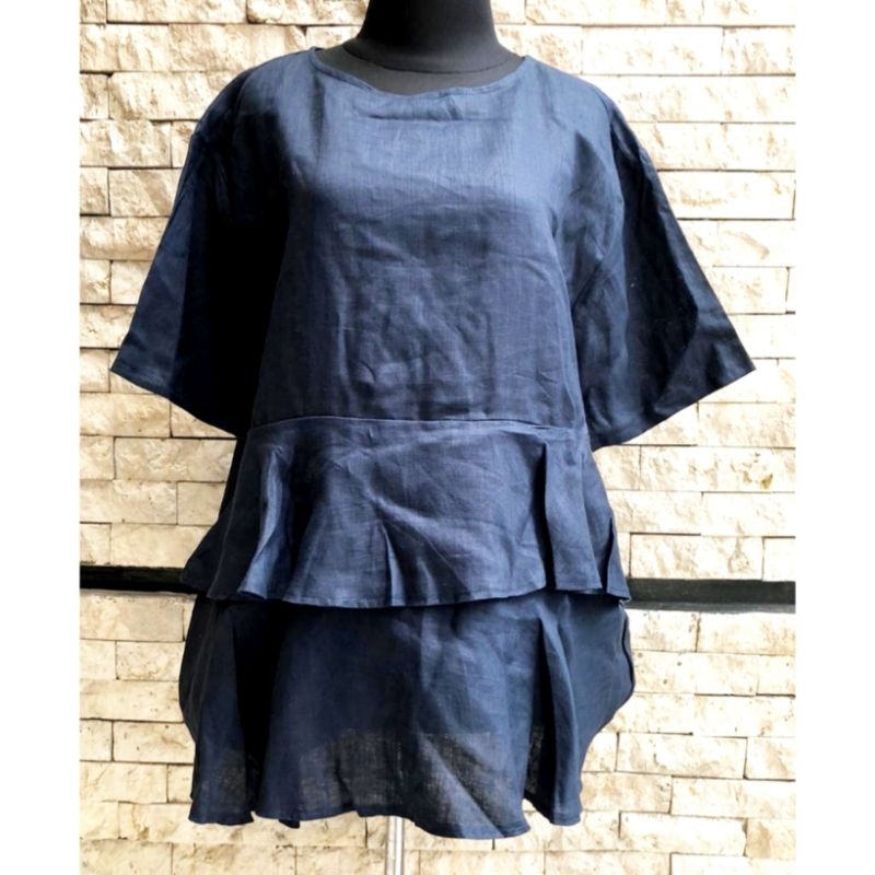 SALE EX BUTIK RUFFLE LINEN TOP WOMAN - BLOUSE ATASAN WANITA LENGAN PENDEK CASUAL