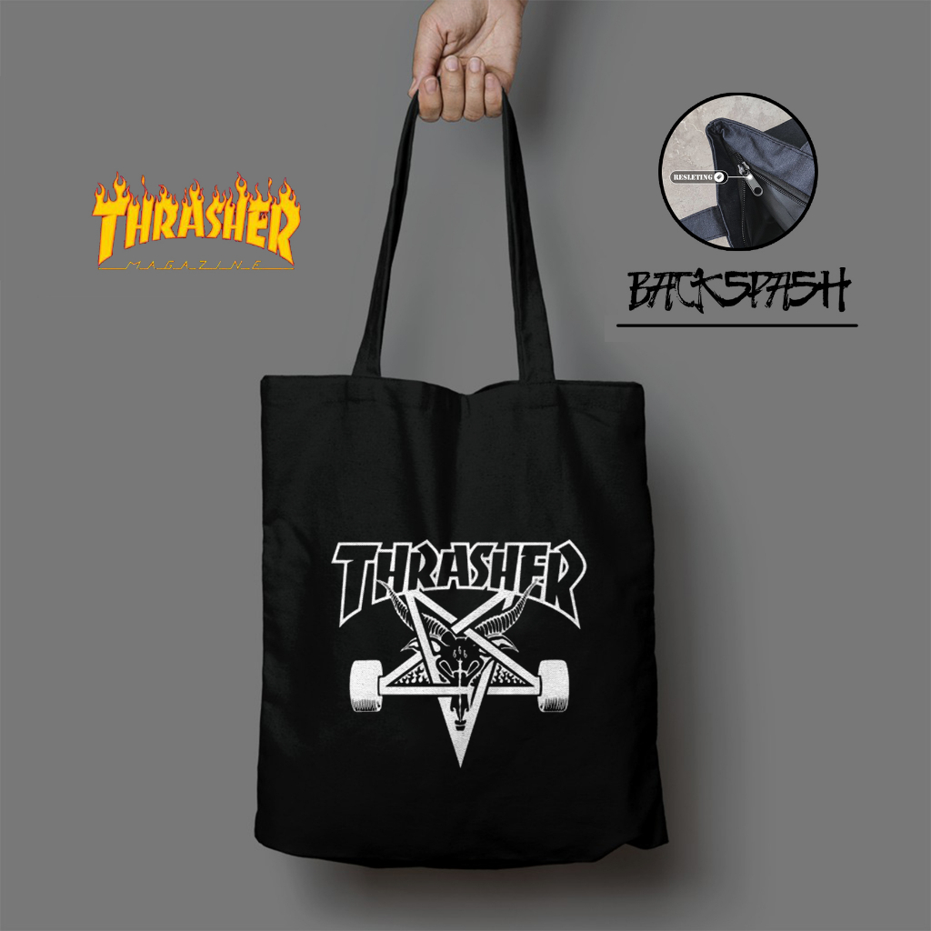 Tas Totebag Thrasher Skate Street Wear Pria Wanita