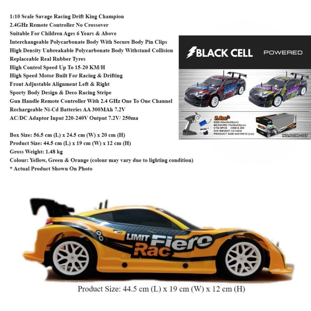RC Drift 1:10 OnRoad BLACK CELL SAVAGE 2WD QD 2.4Ghz Body PVC Flexy Anti Tabrak Upgrade Batre 6000MA