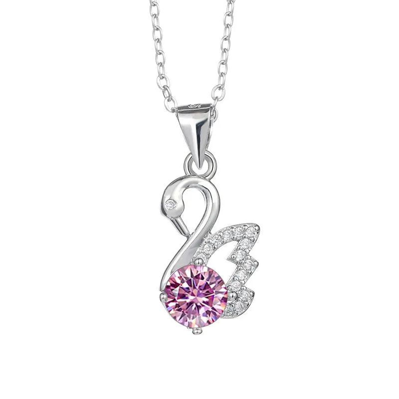 Kalung wanita Pink Swan Moissanite Necklace (Sertifikat GRA)