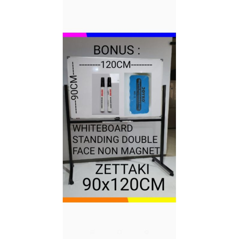 

PAPAN TULIS WHITEBOARD STANDING NON MAGNET DOUBLE FACE 90X120CM