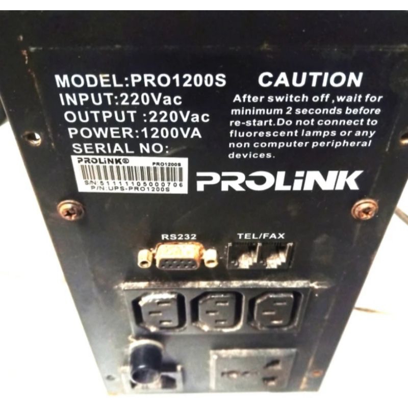 new travo UPS Prolink PRO1200va ,kapasitas battery 2x 12v - 7ah