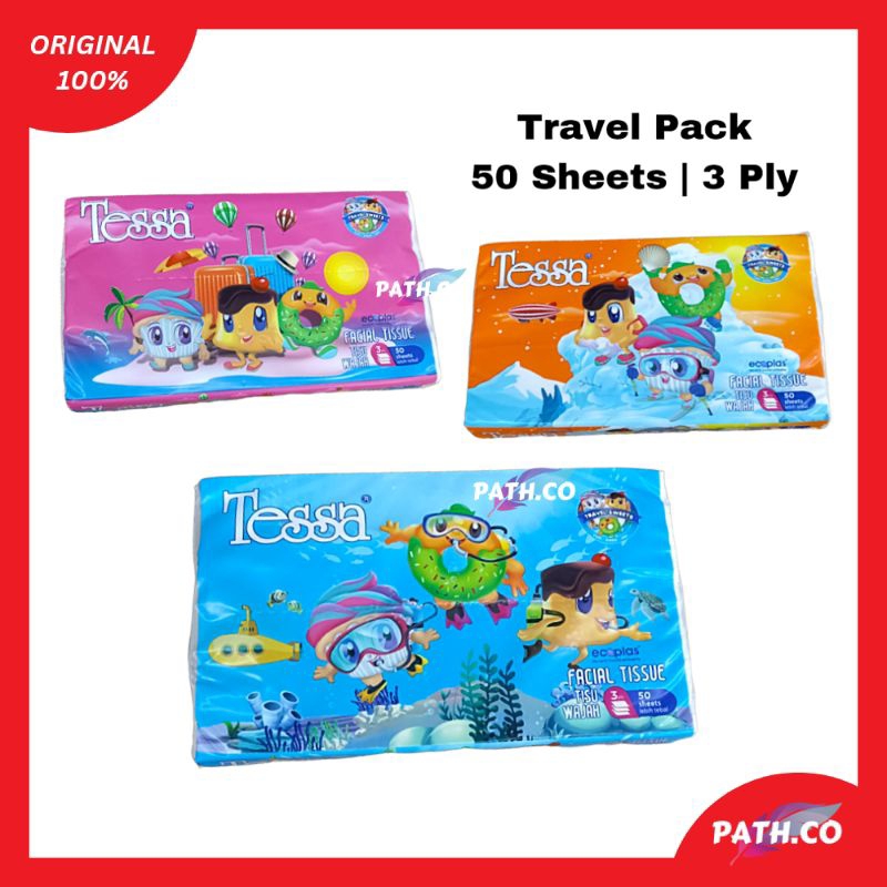 Tessa Travel Pack 50's 3 Ply | Tisu Wajah Tessa | Special Edition Facial Tissue Tessa Multifungsi [ 