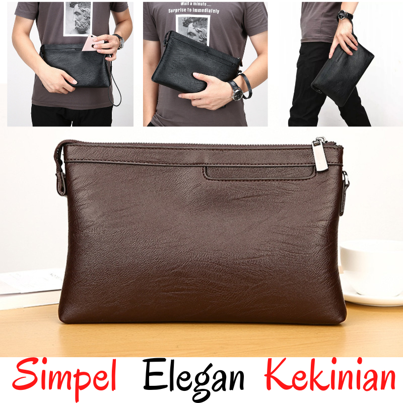 Handbag Kulit Pria Eksklusif Tas Tangan Hand Bag Untuk Tempat HP Dompet Rokok Bahan Kulit Simpel Ele