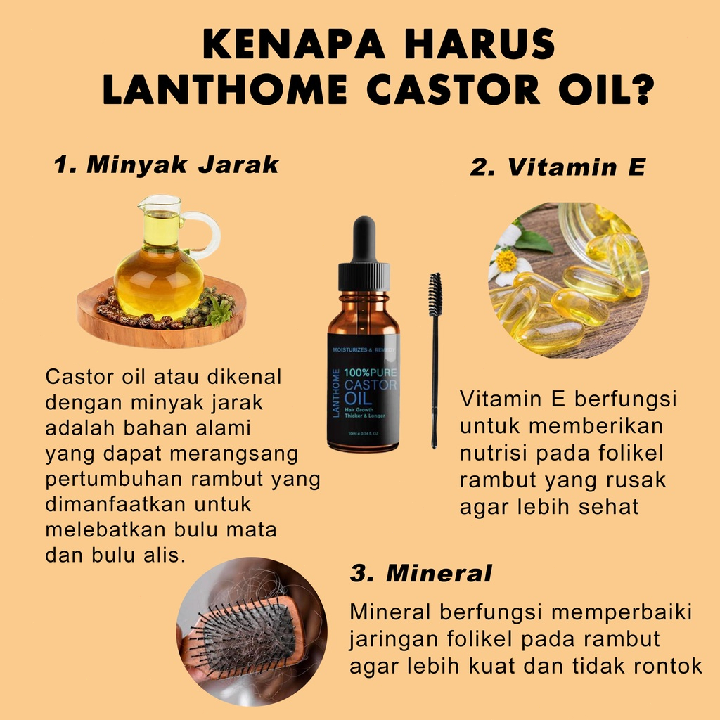 LANTHOME Castor Oil Penumbuh Bulu Mata dan Alis 10ml 7 Hari Penebal Pemanjang Bulu Mata dan Alis Perawatan Bulu Mata