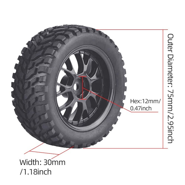 4pcs 1/10 Rubber Tire On Road Wheel 75mm Hex 12mm Rim Truck Tire &amp; Wheel Untuk Traxs Mobil HSP 94123 94122 D4 CS