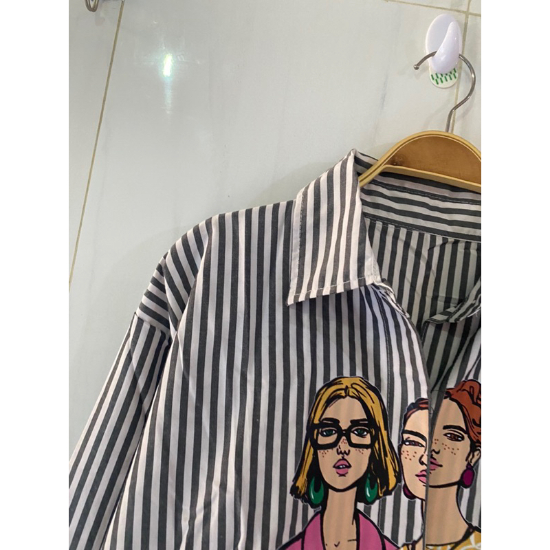 kemeja zara katun poplin premium kemeja salur wanita