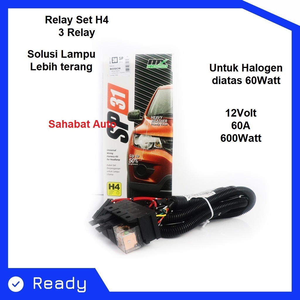 KABEL RELAY SET H4 LAMPU DEPAN HEADLAMP H4 MOBIL 3 RELAY ORIGINAL