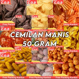 Serba 50 gram Snack Jajanan Serba Serbi Murah Terlaris Enak Gurih Renyah Pedas Manis Asin