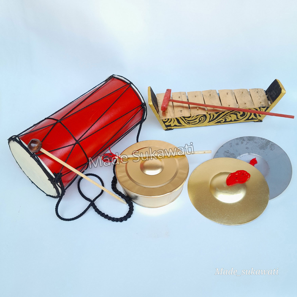 Paket Gamelan mini 30cm Gong cengceng Kendang khas Bali alat musik mainan edukasi anak