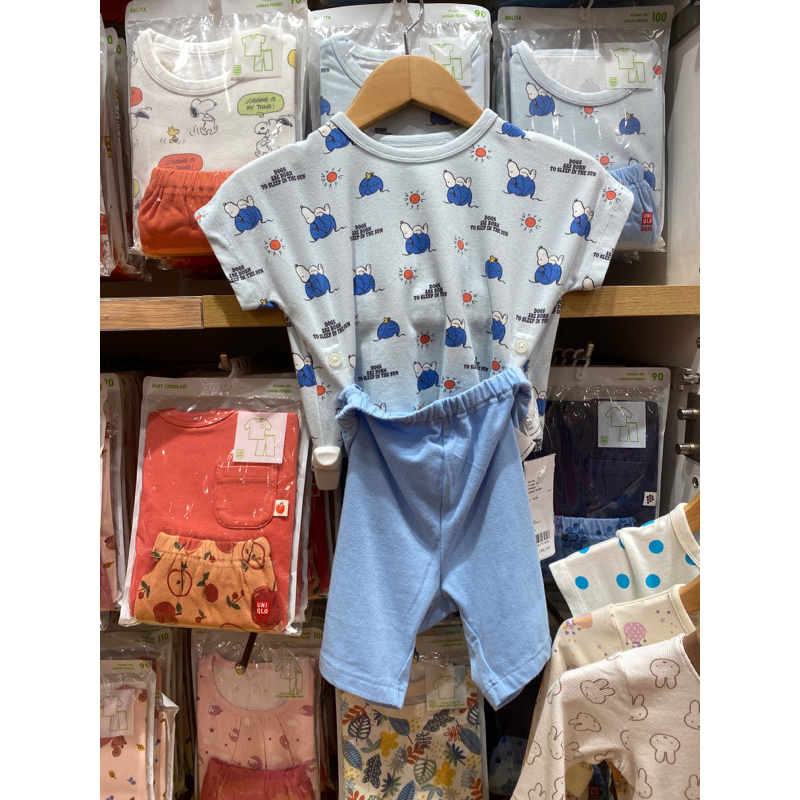 Baby Uniqlo Piyama Dry Lengan Pendek Doraemon/Peanuts