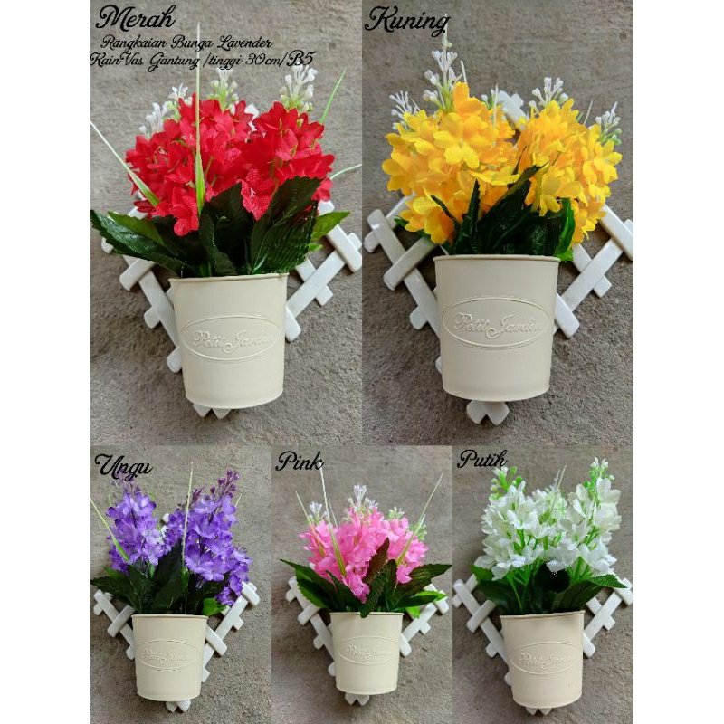 Rangkaian Bunga Lavender Kain Vas Gantung