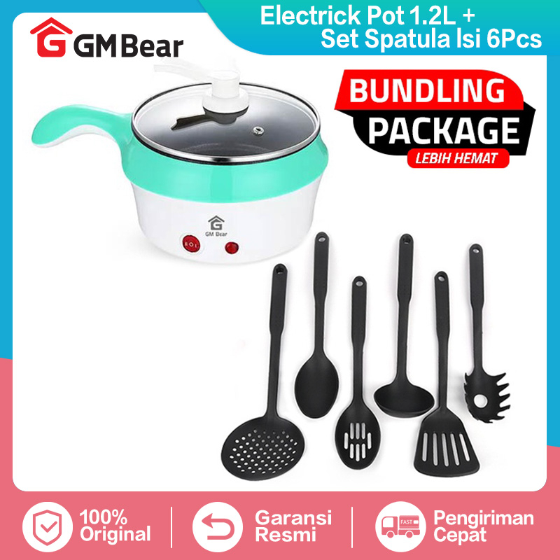 GM Bear Bundle Hemat Panci Listrik 1.2L 1230 + Spatula Sutil Set 1073 - Package Alat Masak