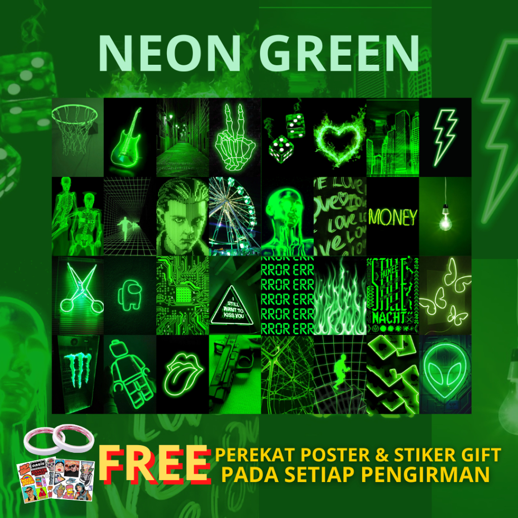 Poster Dinding Aeshtetic Neon Green isi 48pcs