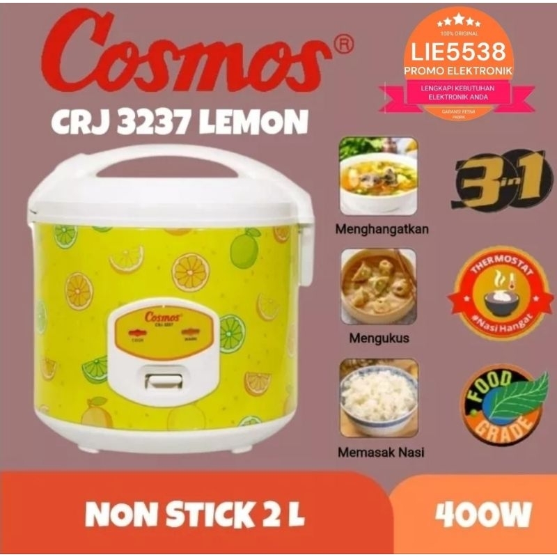 COSMOS CRJ-3237 / CRJ 3237 Rice Cooker Non Stick 2 L GARANSI RESMI