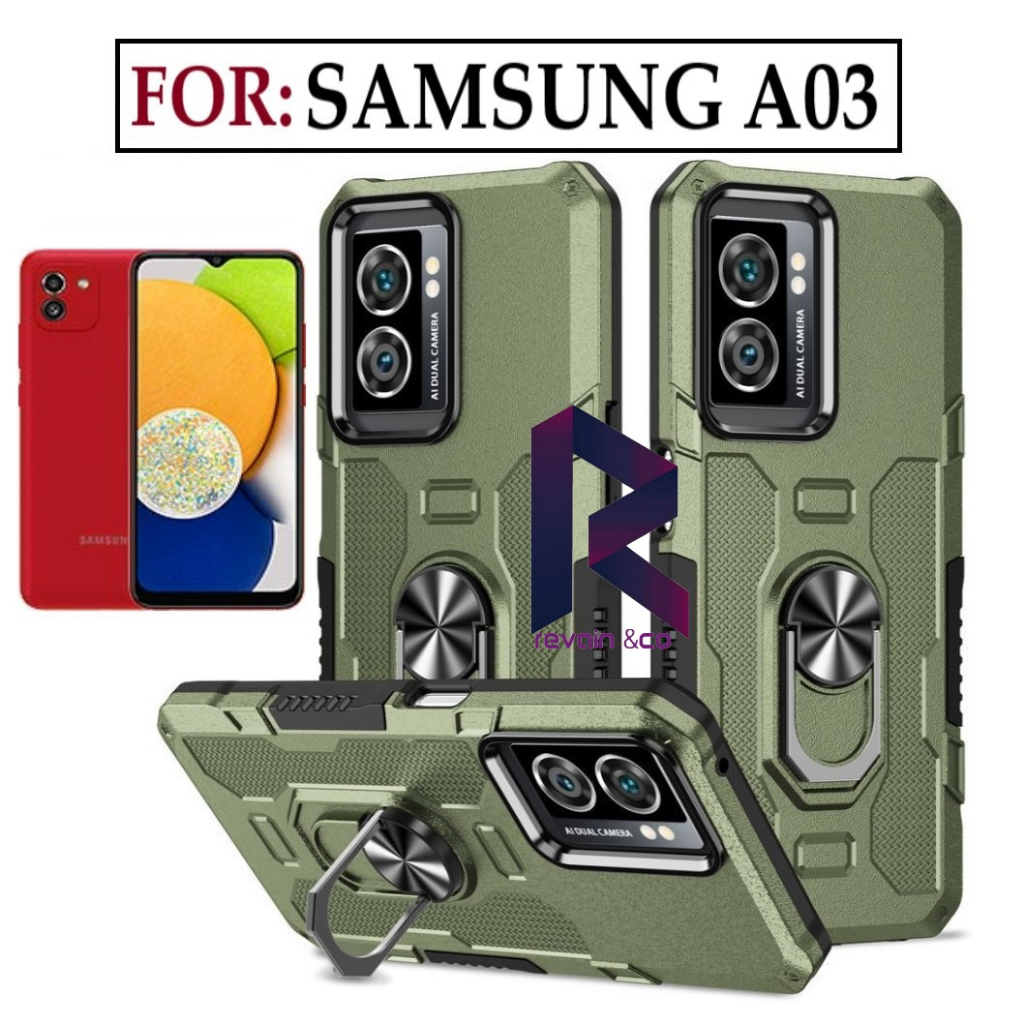 Case Armor SAMSUNG A03 Iring Cincin Magnetic Kesing Hp Protect kamera Premium Hard Case Standing Robot Pelindung Kamera