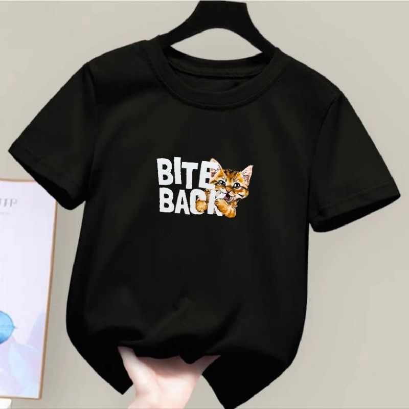 kaos anak anak cewek cowok unizex size s m l xl baju anak anak atasan anak bite back kucing