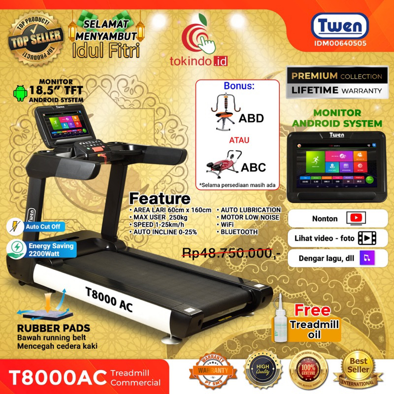 TWEN T8000AC Commercial Treadmill Komersial Treadmil Treadmill Elektrik Treadmill Listrik
